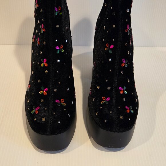 Betsey Johnson Womens Harriet Black Ankle Boots Shoes Size 9 Rhinestone Clusters - Picture 7 of 16
